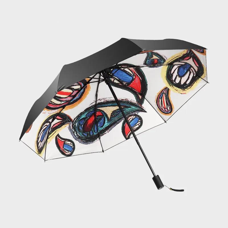 Ultra-light Creative Three-fold Umbrella Female Sun Umbrella Anti-ultraviolet Folding Sunscreen Black Plastic Sunny Umbrella Dual-use