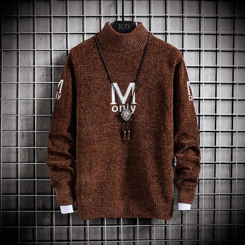 Autumn and Winter Sweater Men's Fashion Handsome Round Neck Sweatshirts Korean Version of The Trend Plus Velvet Thick Sweater