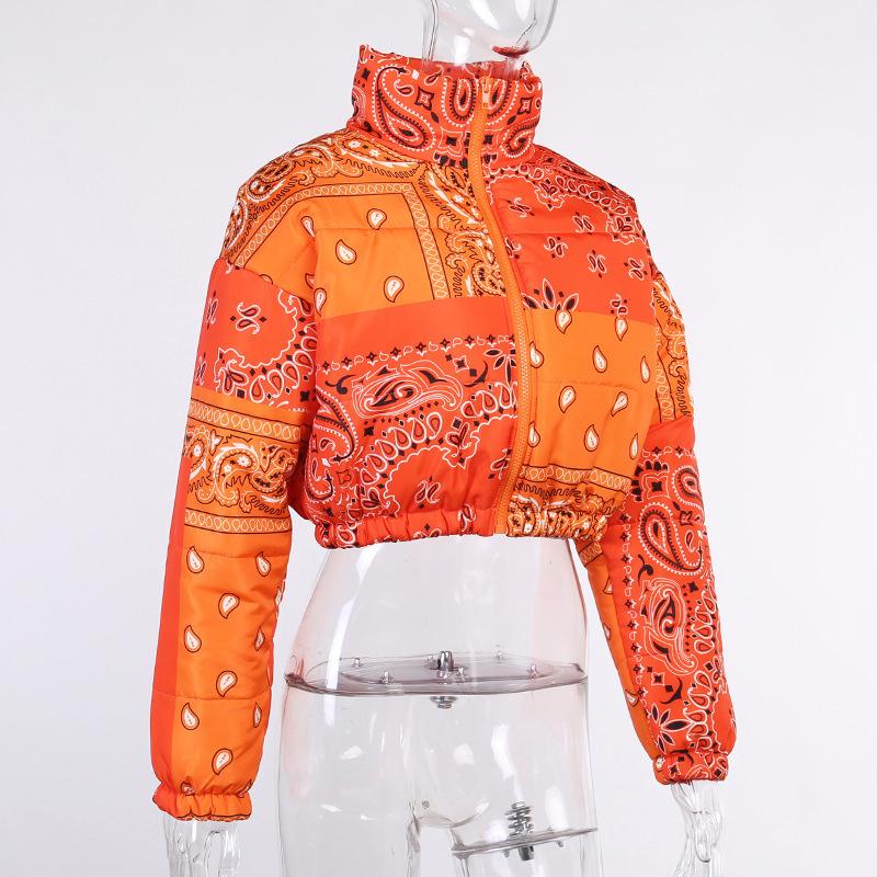 Fashion Women Jacket Winter Coat Printed Short Sexy Down Jackets Thicken Warm Cropped Tops Parkas Nightclub Zipper Wear Clothes Lady