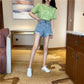 WTEMPO Retro Loose and Thin High Waist Wide Leg A Word Pants Summer Wild Hole Denim Shorts Female