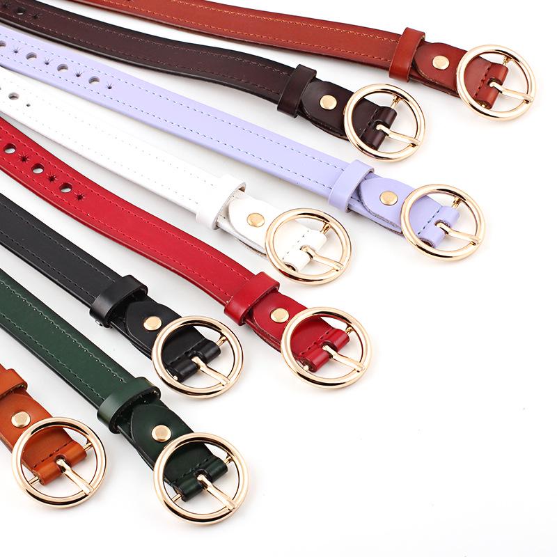 Round Buckle Leather Belt Ladies Hollow Belt Fashion Wild Jeans Belt Casual
