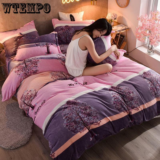 Bedding Soft Winter Thickening Four Pieces of Warm Velvet Flannel Four-piece Bedding Set