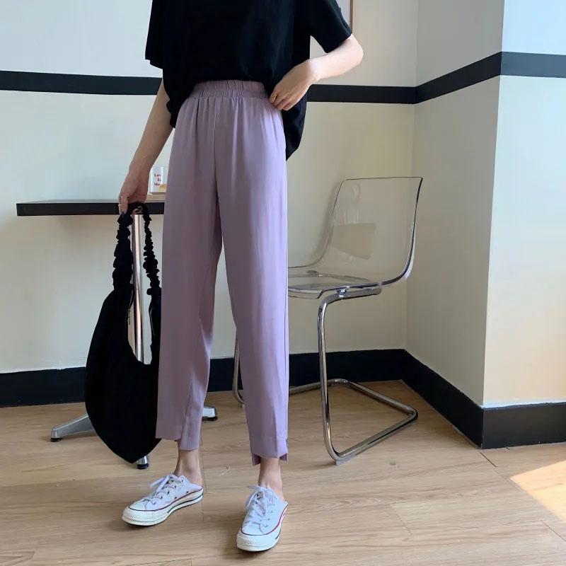 Women's Summer Loose Nine-point Harem Pants Korean Style Irregular Student Straight-leg Pants Slim Casual Pants Women's Cropped Pants