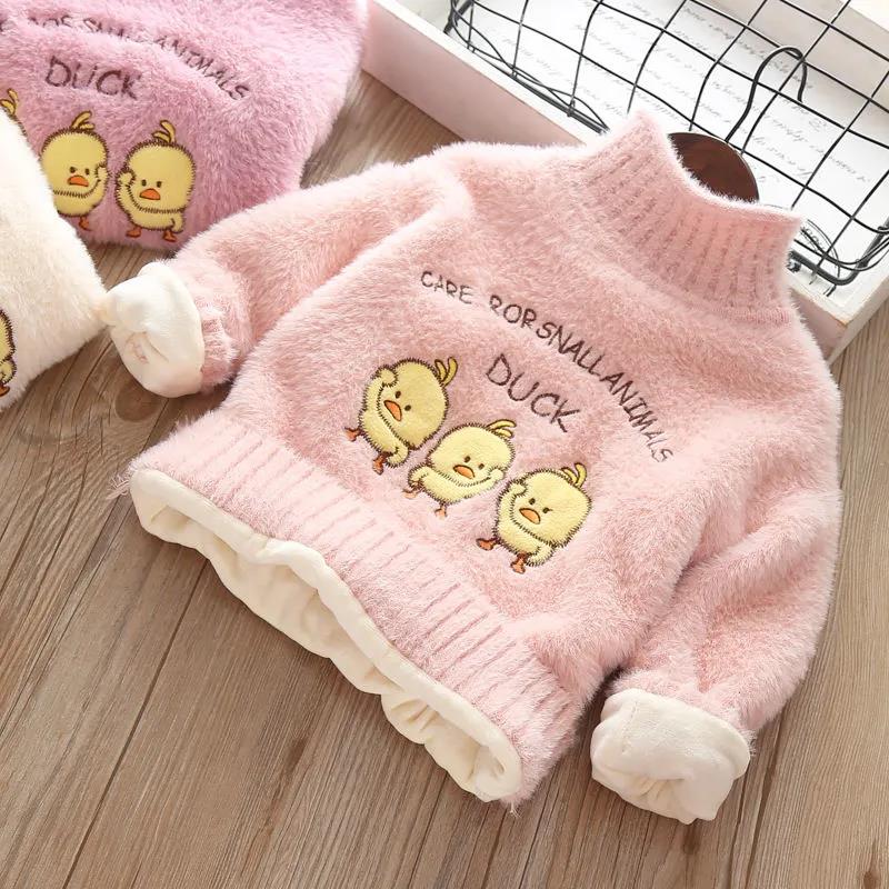 Children's Sweater Mink Pullover Sweater Sweater Thickened Warm, Soft and Lovely Cartoon Girl Middle and Young Children
