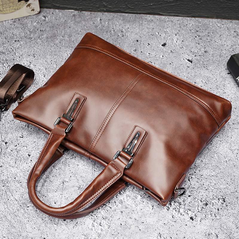 Business Briefcase Men Fashion Multi-pocket PU Leather Zipper Waterproof Handbag Travel Computer Bag