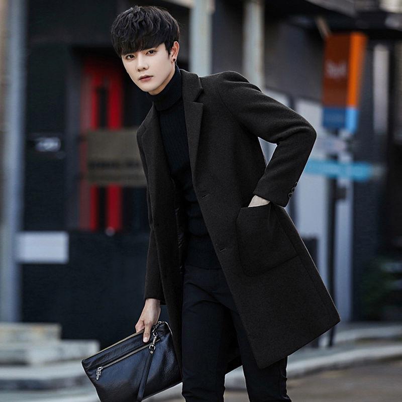 Men's Woolen Coat Long Windbreaker Man Jacket Overcoat for Male Casual Outer Wear Men Clothing
