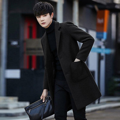 Men's Woolen Coat Long Windbreaker Man Jacket Overcoat for Male Casual Outer Wear Men Clothing