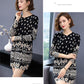 Floral Print Sweater Dress Women Autumn Winter  Knitted Pullover O-Neck Long Sleeve Long Knit Dress