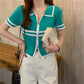 Women's Summer Niche T-shirt Thin Double-head Zipper Lapel Shirt Female Large Size Slim Knitted Tops Casual Streetwear