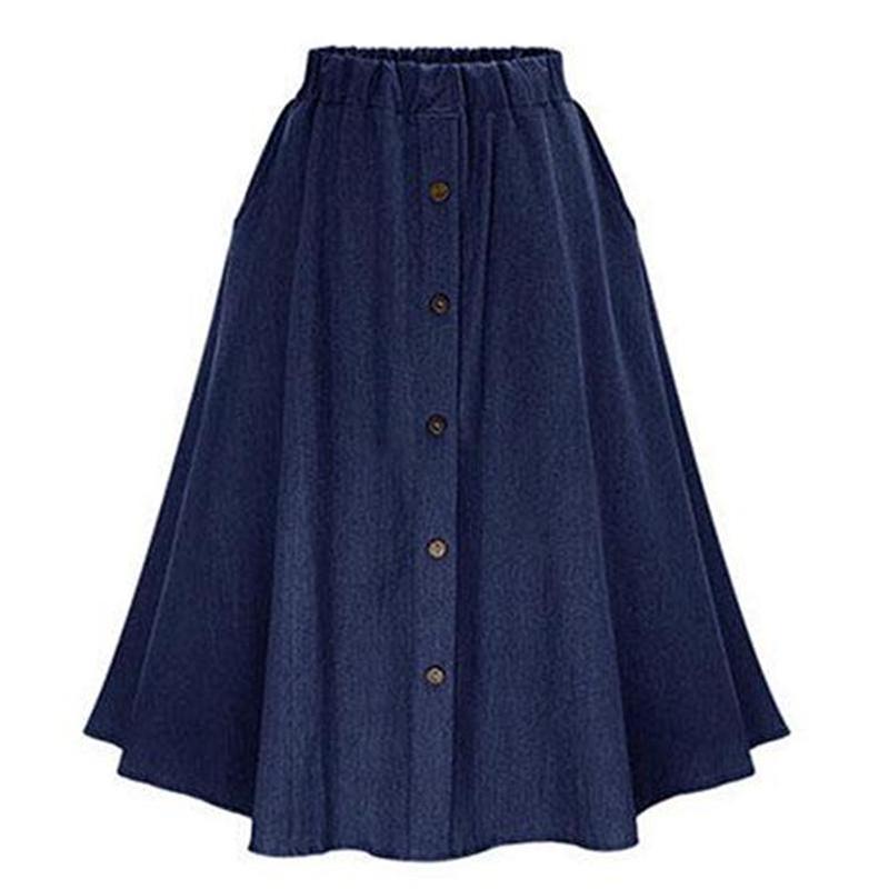 Woman Skirts Spring Summer Elastic High Waist A-line Denim Skirt Girl's Solid Color Loose Gothic Buttons Pockets Skirts