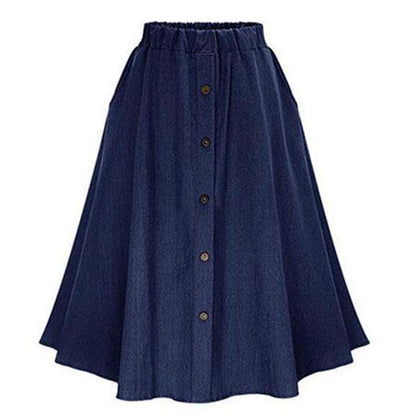 Woman Skirts Spring Summer Elastic High Waist A-line Denim Skirt Girl's Solid Color Loose Gothic Buttons Pockets Skirts