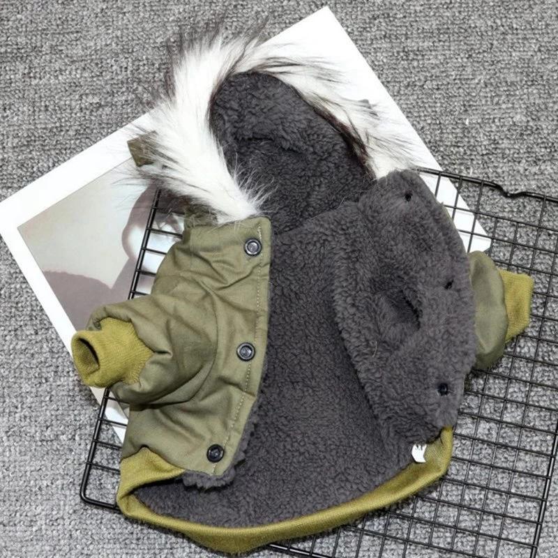 Winter Pet Dog Clothes Cute Warm Dog Puppy Coat with Hood Medium and Small Dog Jackets Chihuahua Bulldog Fur Collar Fleece