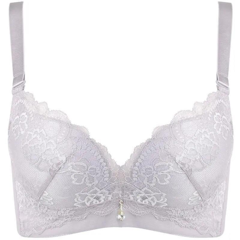 Women's Small Chest No Rims Underwear Adjustable Comfortable Bra Gather Wide Side Sexy Floral Embroidered Brassiere Full Cup Breathable ABC Cup