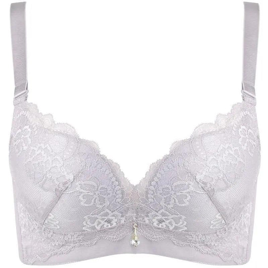 Women's Small Chest No Rims Underwear Adjustable Comfortable Bra Gather Wide Side Sexy Floral Embroidered Brassiere Full Cup Breathable ABC Cup