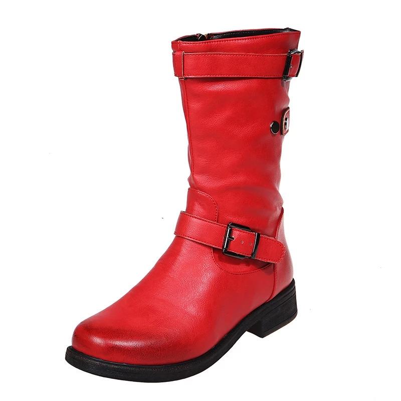 35-43 Plus Size Boots for Women Black Leather Mid-calf Boots Womans Flat Shoes Winter Snow Botas Fashion Designer Retro
