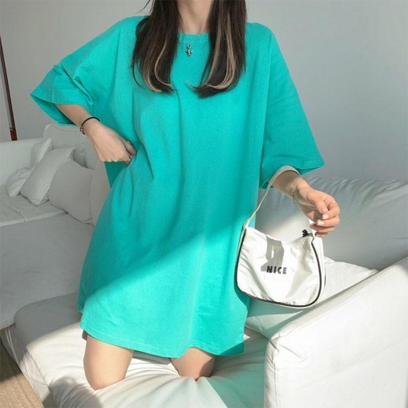 Nightdress Women's Mid-length Short-sleeved Solid Color Loose Casual Style Pajamas Are White and Can Be Worn Outside As Home Clothes