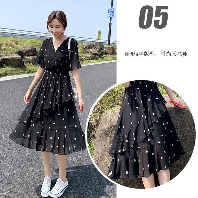 Ruffle Polka Dot Chiffon Dress Women's Short Trumpet Sleeve V-Neck Knee-length Daily Dating Party Office Wear