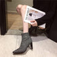 Sexy Autumn Winter Ankle Boots Women High Heels Short Pointed Toe Fashion Pleated Martin Boots