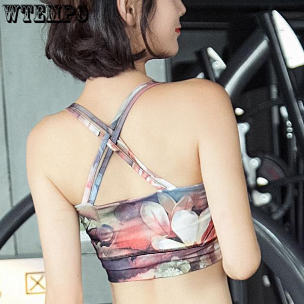 Print Women Yoga Sports Bra Medium Impact Floral Print Backcross Yoga Bra Running Workout Bra