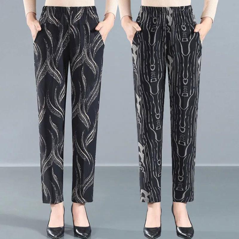 Women's Pants Middle-aged and Elderly Stretch Casual Pants Mother Pants Large Size Elastic High-waist Straight-leg Pants Elderly Women's Pants