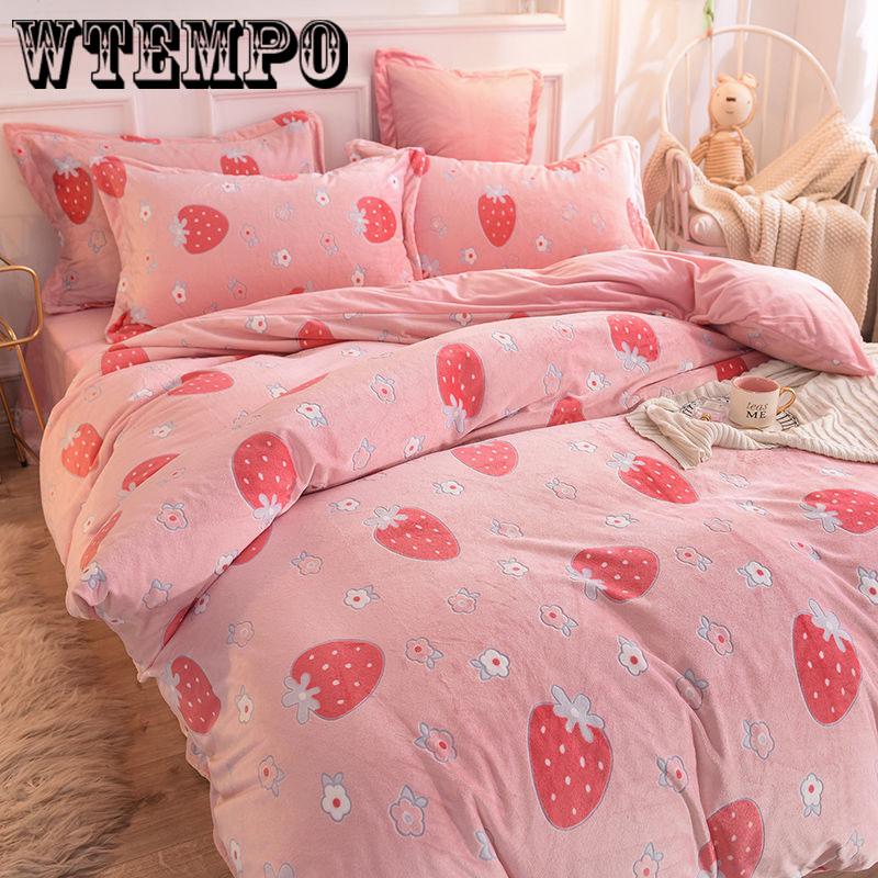 4pcs Winter Romantic Bedding Sets Floral Print Queen/king Size Quilt Cover Thick Warm Bed Sheet +pillowcases