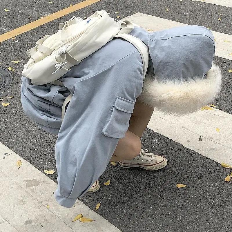 College Style Embroidered Cute Gray-blue Mid-length Cotton-padded Jacket Female Student