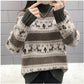 Turtleneck Sweater Female Students Korean Loose  Knit Sweater Bottoming Pullover Sweater Outwear  Deer Print Christmas Sweater Autumn  Winter
