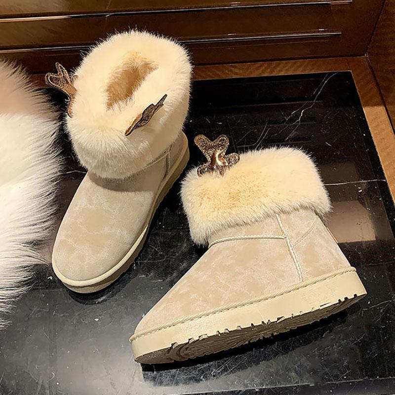 Women's Shoes Winter Warm Cute Elk Antlers Snow Boots Plus Velvet Cotton Shoes Women Casual Shoes