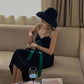 Female High Cotton Dark Green Suspender Party Dress Slim Black Vintage Elegant Holiday Dress