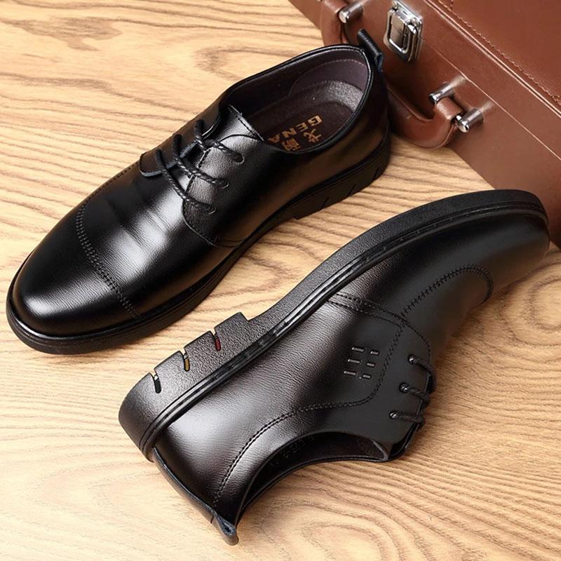 Cowhide Shoes Men's Casual Shoes Peas Shoes Lazy Pedal Dad Middle-aged and Elderly Shoes Men's Shoes Non-slip Walking Shoes Formal Business Shoes
