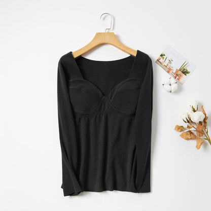 Thermal Underwear Women's Seamless Plus Velvet Thickening Bottoming Shirt To Keep Warm Low-neck Autumn Clothes Without Underwear