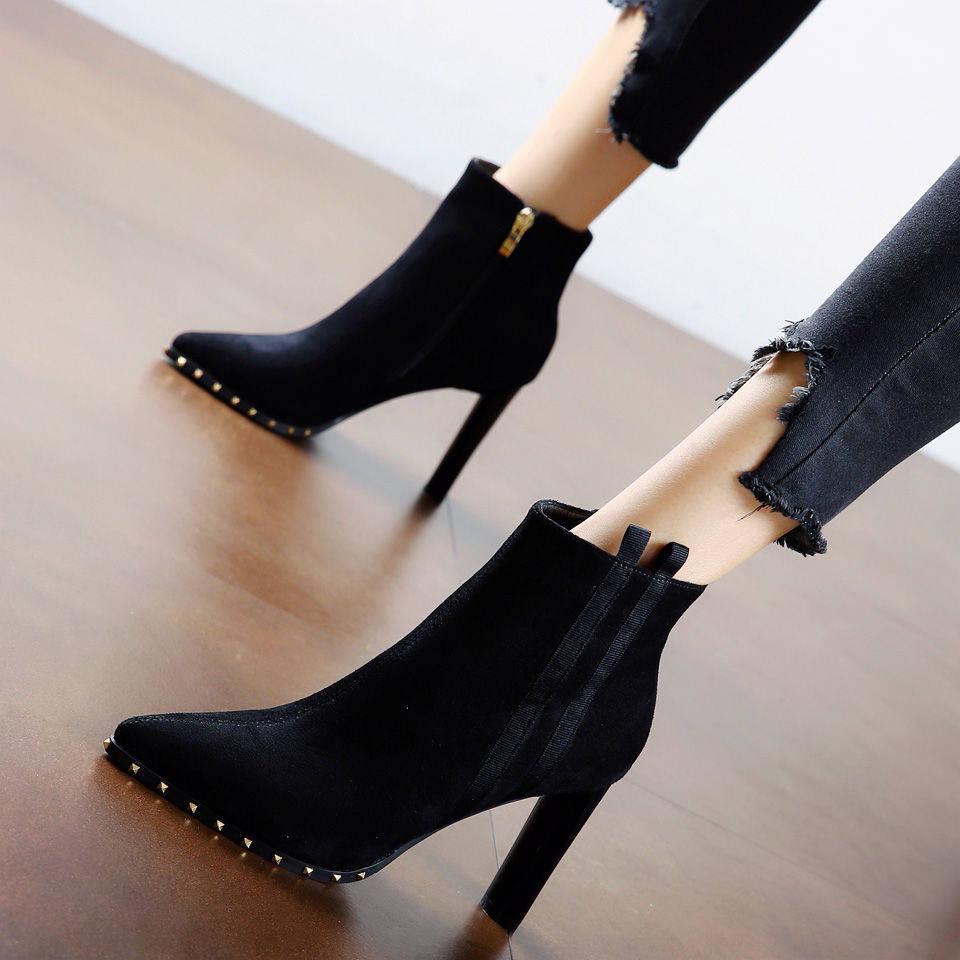 Women's Pointed Ankle Boots Sexy Leather Short Boot Lady Stiletto Heel Shoes Winter Boots Highstreet