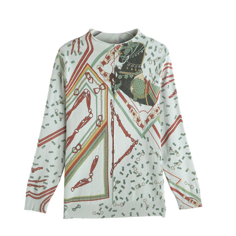 Bohemia Floral Crew Neck Woolen Sweater Women Long Sleeve Warm Printed Cashmere Sweater Knitted Jumper Tops