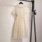Vintage Dress Summer Peter Pan Collar Short Sleeve Lace A-line Dress Belted Pleated Dress
