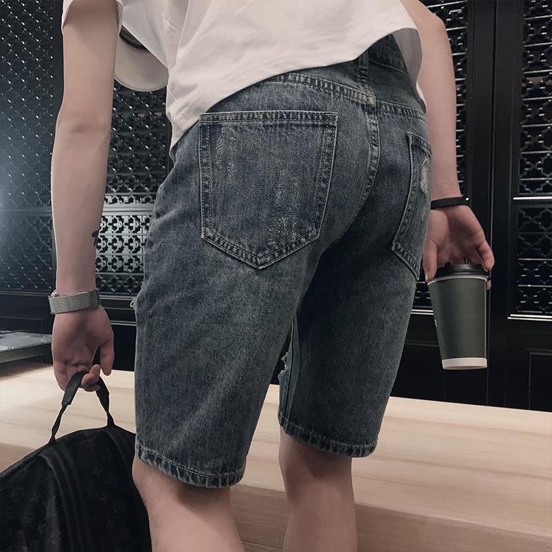 Summer Jeans Male Personality Fashion Ripped Five-point Denim Shorts Wild Handsome Pants
