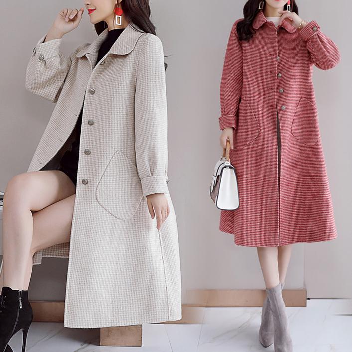 Winter Autumn Coat Women Wool Jacket Long Plaid Coats Blend Woolen Warm Outerwear Christmas Clothing