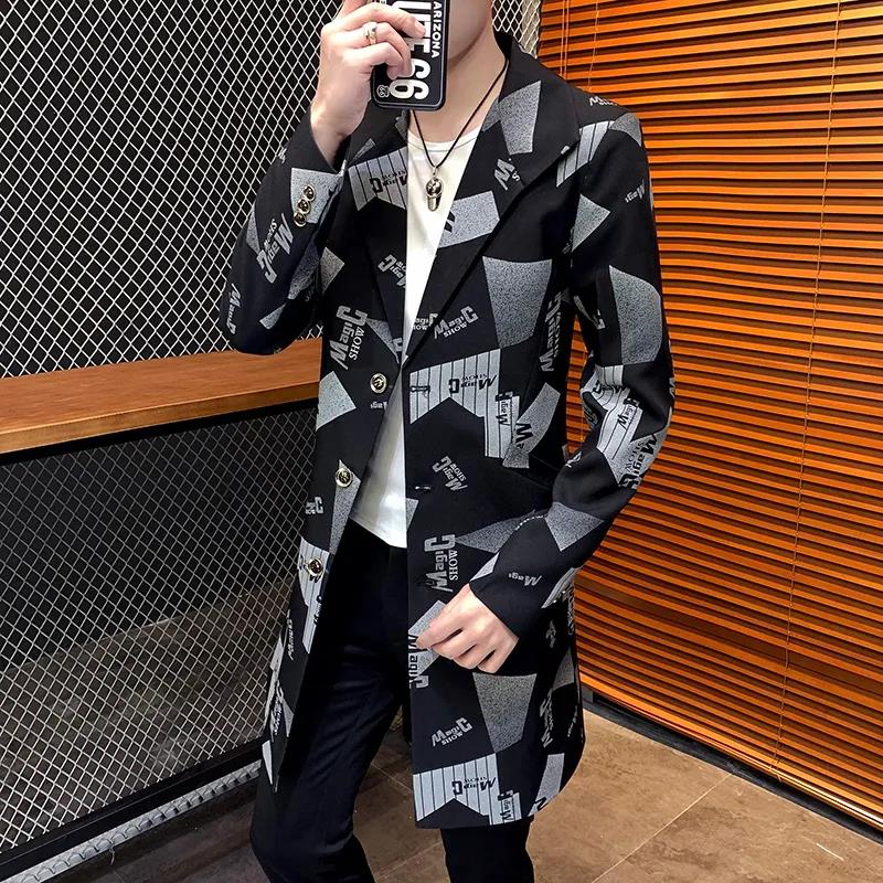 Men Camouflage Slim Windbreaker Suit Collar Coat Casual Jacket Trend Parka Long