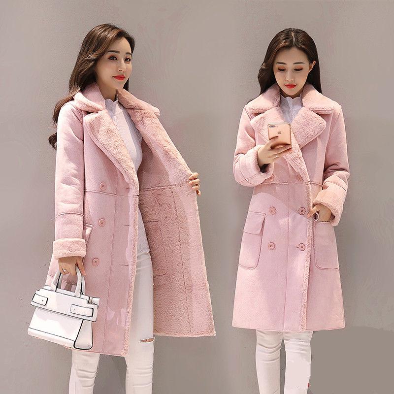 Fashionable Temperament Mid-length Fur Lamb Velvet Women's Cotton-padded Coat Winter Elegant Plus Velvet Thick Warm Suede Coat