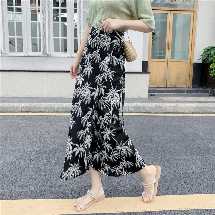 Women Boho Long Skirt Summer Beach Ladies Casual Skirts Floral Chiffon Tutu Skirt One-piece Skirt