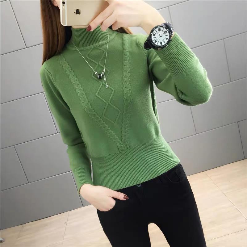 Winter women yellow sweater long sleeve slim knitted turtleneck pullover top femme pull tight jumper