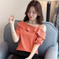 One-line Collar Off-shoulder Blouse Short-sleeved Chiffon Shirt Women's Solid Color All-match Sweet One-line Collar Off-shoulder Shirt