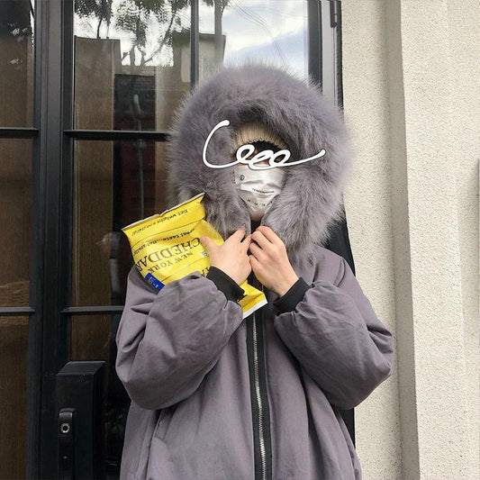 Hooded Big Fur Collar Korean Version of The Trendy Winter Coat for Male Students Loose and Versatile Mid-length Padded Jacket Thick Coat