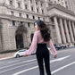 Pofulove Temperament Half Turtleneck Short Sweater Chiffon Lantern Long Sleeve Paneled Sweater