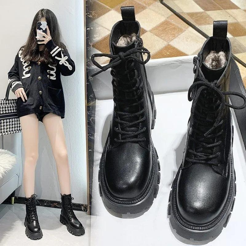 Snow Boots Women Thick Warm Cotton Shoes Women Winter Boots Plus Velvet Thick Bottom Martin Boots Ankle Boots