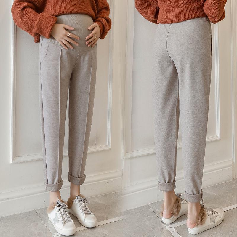 Maternity Clothes Autumn and Winter Models Plus Velvet Thickened Belly Lift Woolen Wide-leg Outer Wear Bottoming Pants