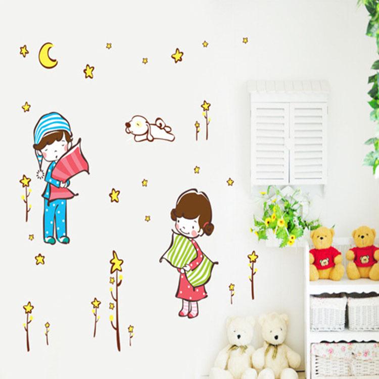 Wall sticker good night cartoon children's room bedroom baby good night boy girl puppy