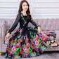 Big swing skirt long skirt spring and autumn plus size floral dress chiffon long sleeve dress