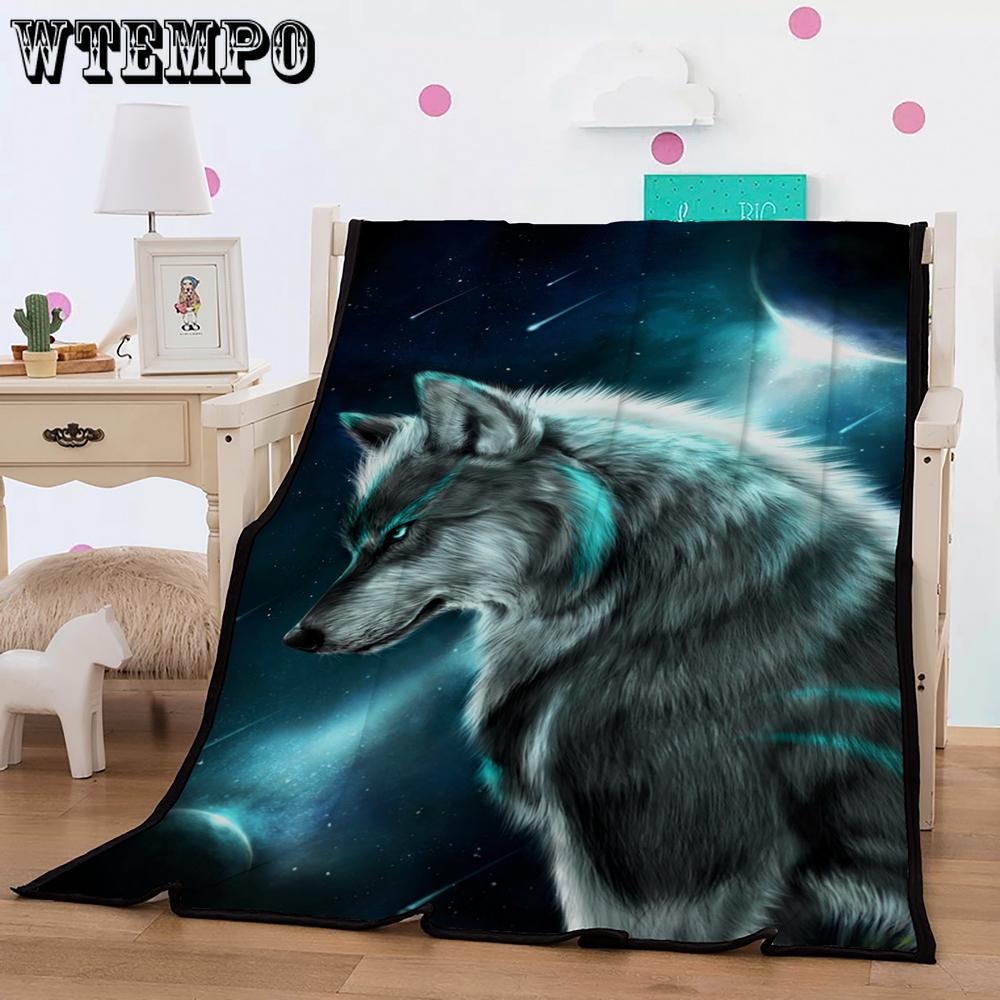 3D Moon Wolf Wall Tapestry Blankets Washable Cotton Cool In Summer Air Conditioner Quilt