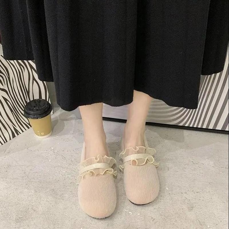 Round Toe All-match Shallow Mouth Peas Shoes Flat Fur Shoes Soft Sole Single Shoes Women's Pedal Lazy Shoes Ladies Moccasin Shoes