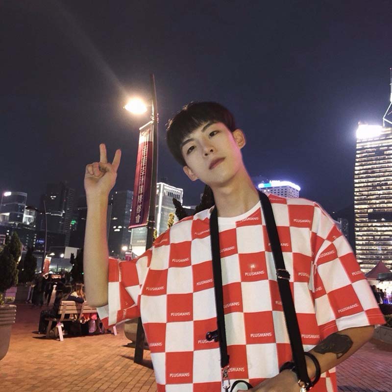 Summer Loose Retro Black and White Plaid Short-sleeved T-shirt Student Bottoming Shirt